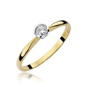 Złoty pierścionek zaręczynowy 585 brylant 0,1 ct w białej koronie