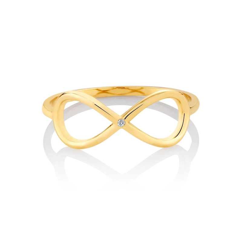 Złoty pierścionek 585 symbol infinity z cyrkonią
