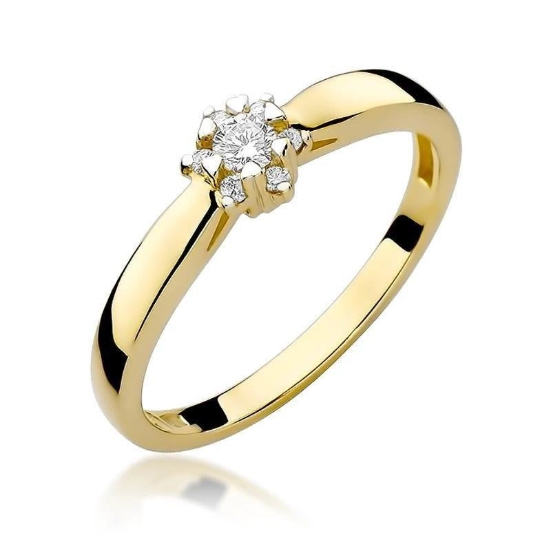 Złoty pierścionek zaręczynowy próby 585 brylanty 0,15 ct