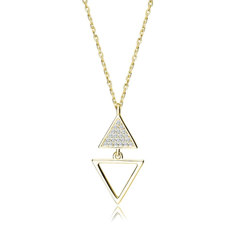 Srebrny pozłacany naszyjnik 925 trójkąty cyrkonie