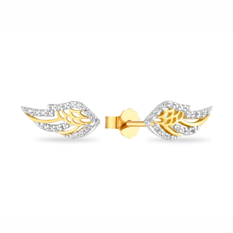 Złote kolczyki 585 ażurowe skrzydła z cyrkoniami