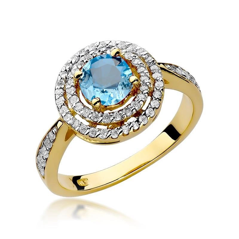 Złoty pierścionek zaręczynowy z diamentami i topazem 0,80 ct