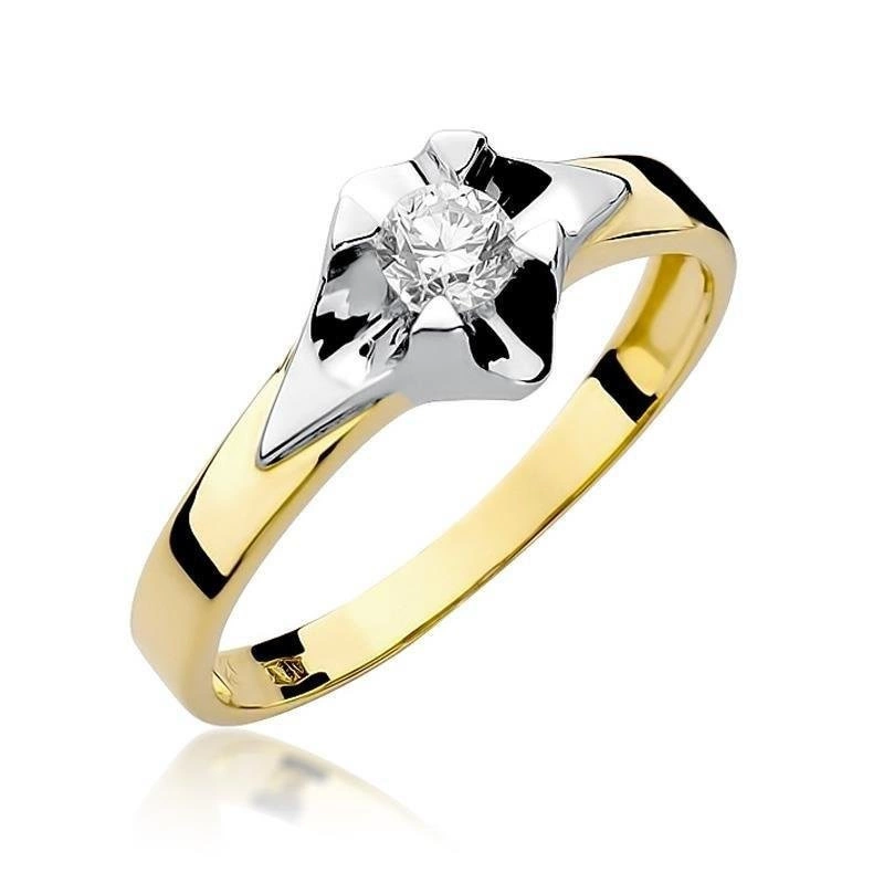 Złoty pierścionek zaręczynowy próby 585 diament 0,30 ct