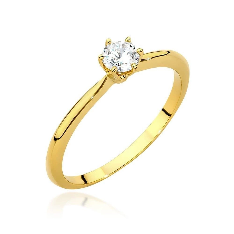 Złoty pierścionek zaręczynowy 585 Klasyka półokrągła szyna brylant 0,40 ct
