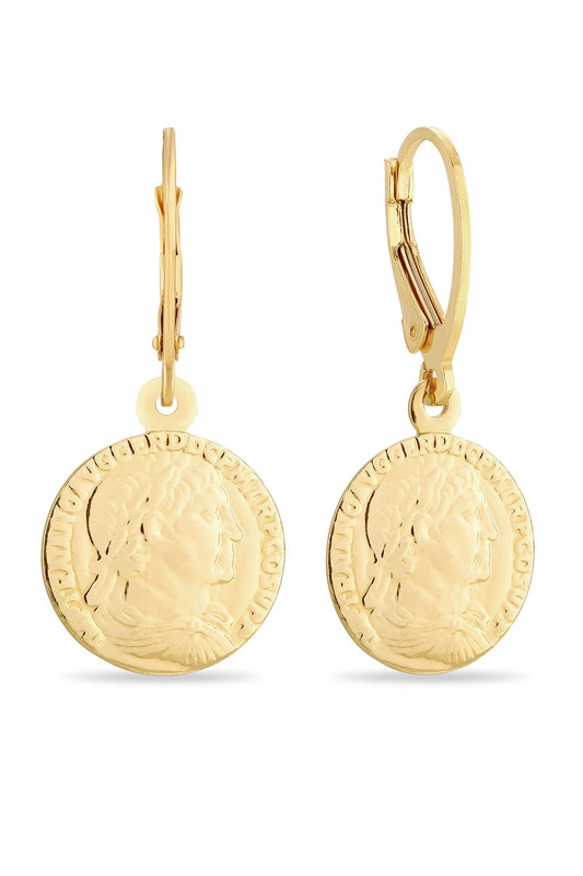 Srebrne kolczyki gwiazd 925 CELEBRYTKA pozłacana rzymska moneta