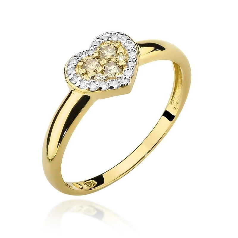 Złoty pierścionek zaręczynowy 585 serce brązowy diament