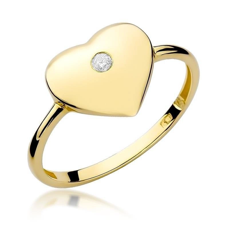 Złoty pierścionek z sercem zaręczynowy 585 z diamentem 0,03 ct