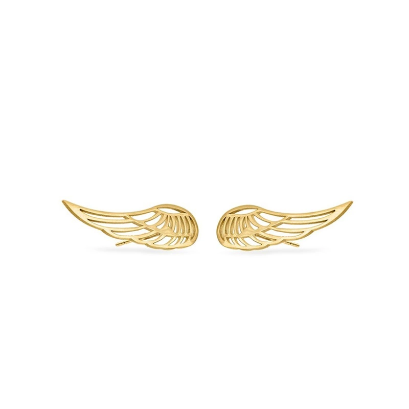 Złoty komplet 333 kolczyki NAUSZNICE skrzydła anioła pudełko z dedykacją i torebką