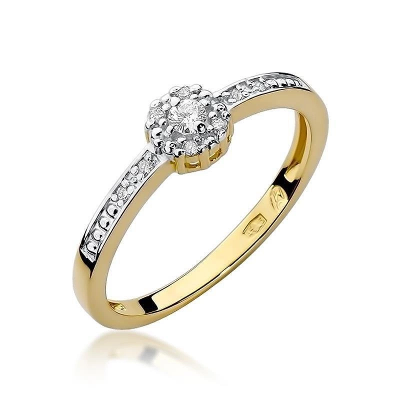 Złoty pierścionek zaręczynowy próby 585 diament 0,09 ct