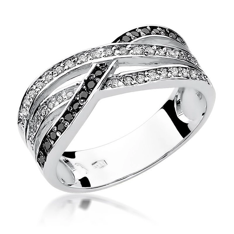 Złoty pierścionek 585 białe czarne diamenty nieskończoność
