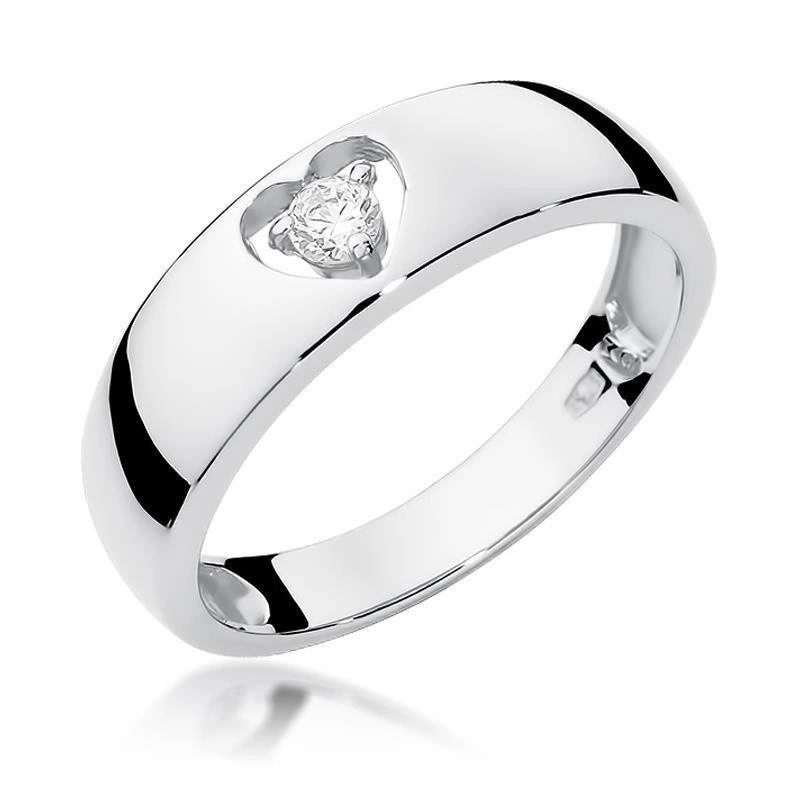 Pierścionek zaręczynowy Serce z białego złota 585 diament 0,10 ct