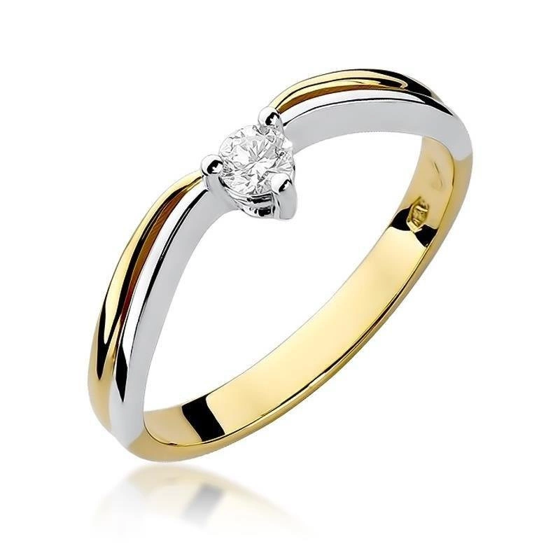 Złoty pierścionek zaręczynowy 585 brylant 0,15 ct potrójna oprawa