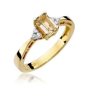 Złoty pierścionek 585 cytryn i diamenty 0,60 ct