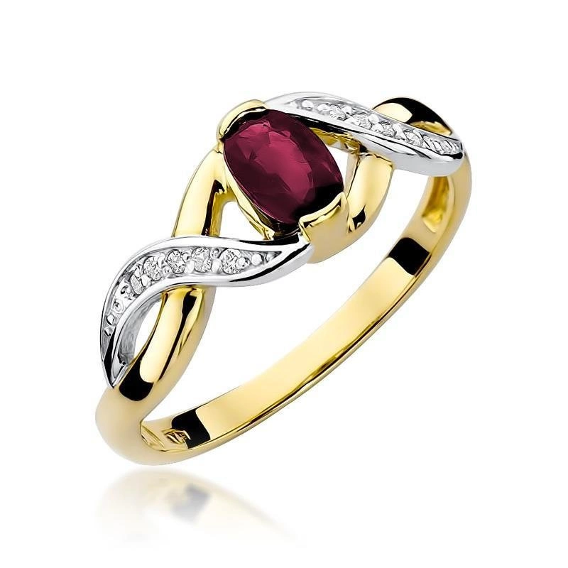 Złoty pierścionek 585  diamenty rubin 0,60 ct 