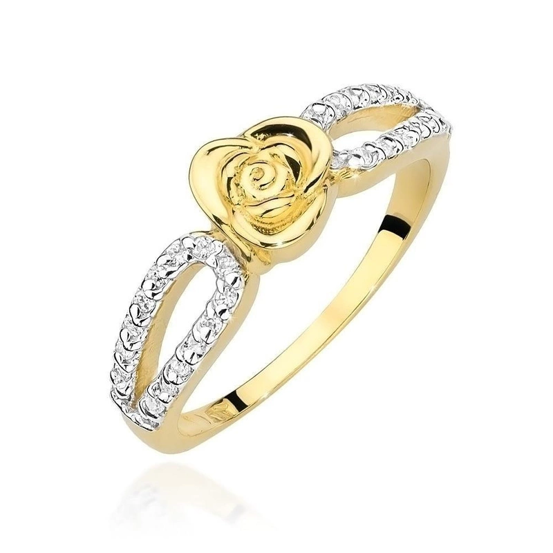 Pierścionek złoty na zaręczyny Róża złoto 585 z diamentem 0,16 ct