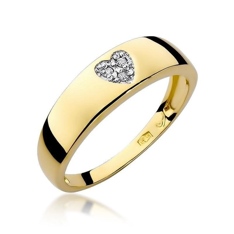 Złoty pierścionek zaręczynowy 585 serce diament 0,03 ct