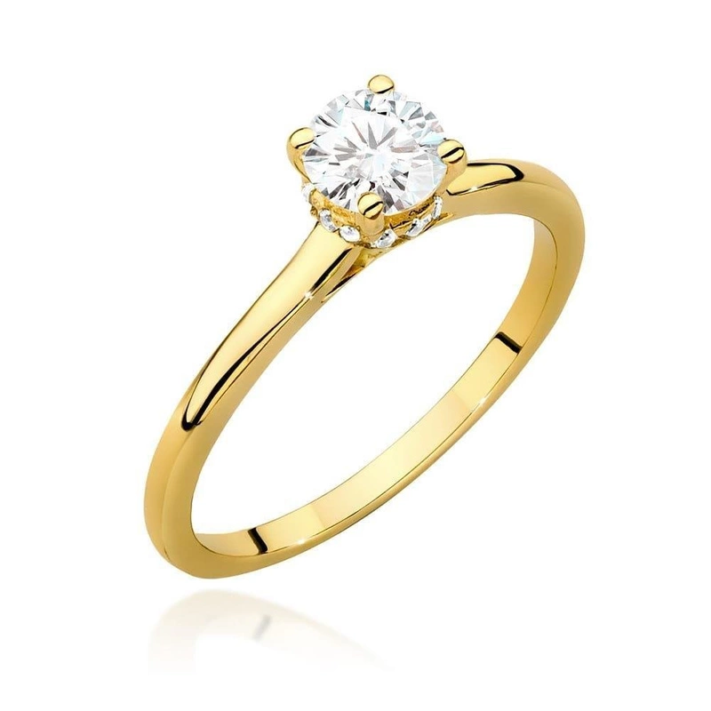 Złoty pierścionek zaręczynowy 585 kamienie na koronie z brylantem 0,50 ct
