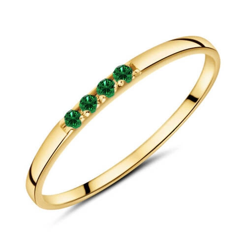Złoty pierścionek obrączka 585 zielone kamienie