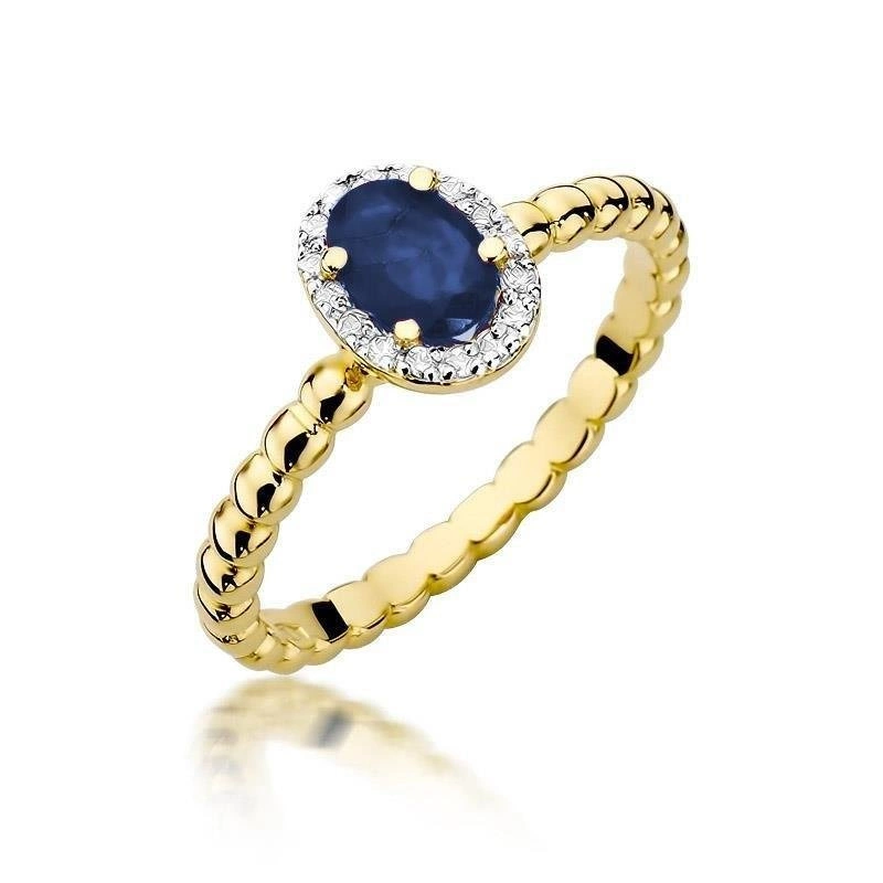Złoty pierścionek zaręczynowy z brylantami i szafirem 0,70 ct
