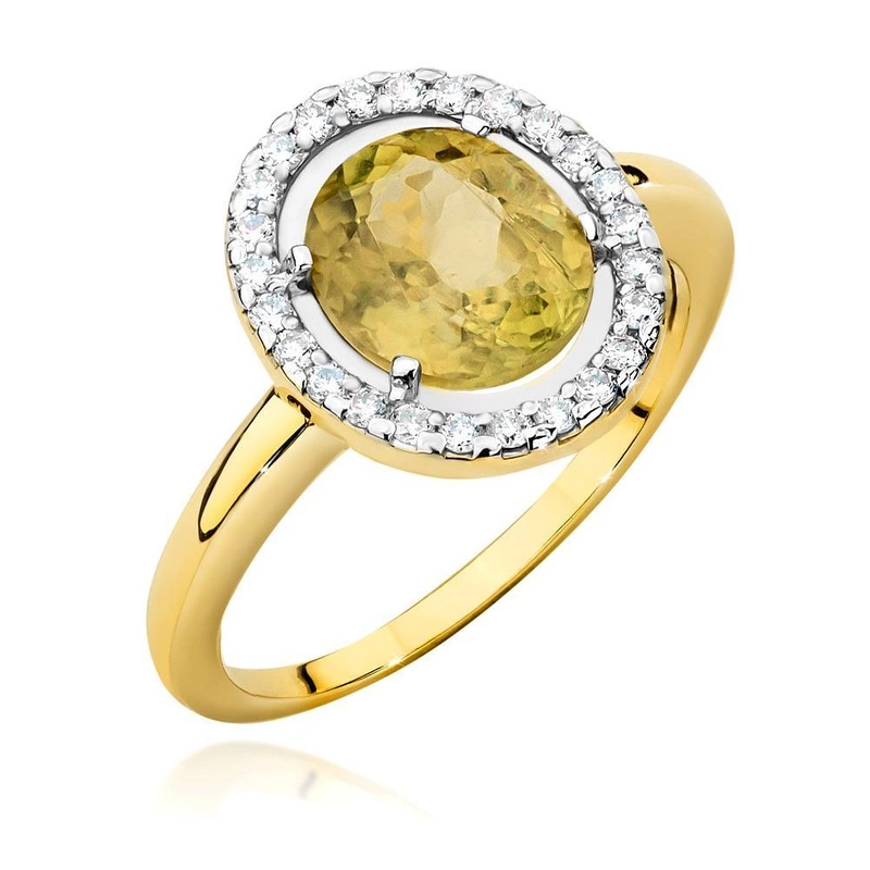Złoty pierścionek 585 okrągły z diamentami i sułtanitem 2,00 ct
