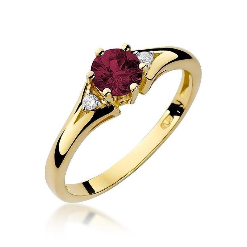 Złoty pierścionek próby 585 rubin 0,60 ct i diamenty