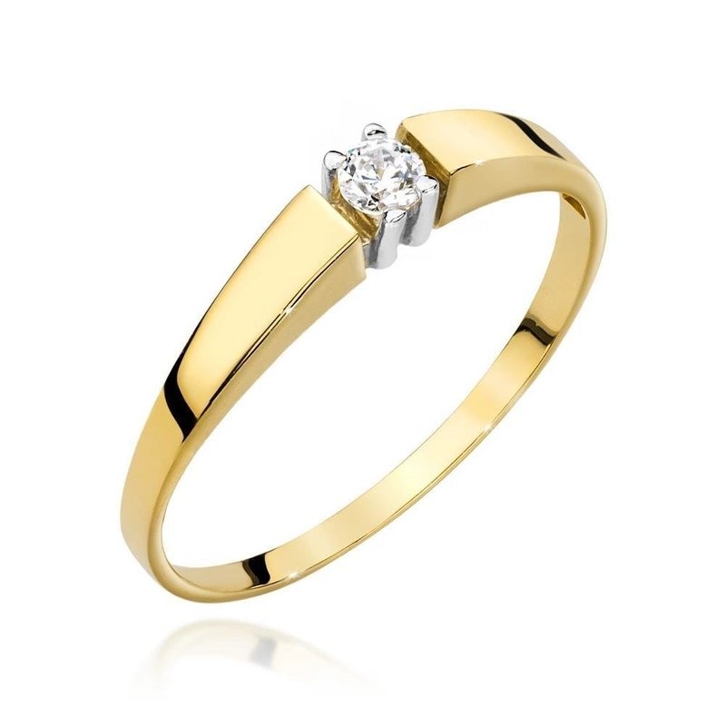 Złoty pierścionek 585 zaręczynowy z diamentem 0,08 ct Klasyka 