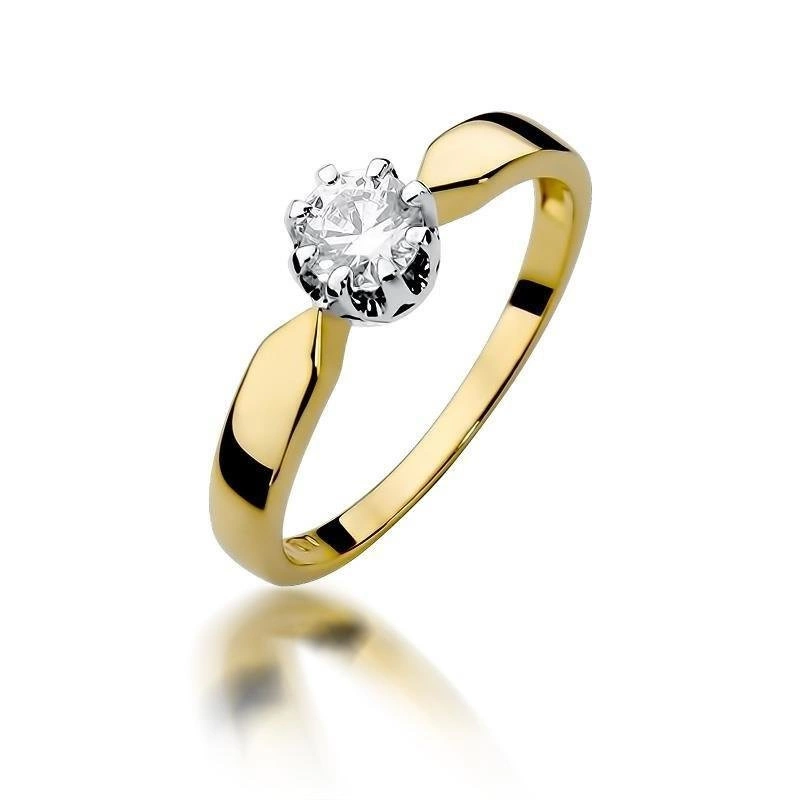 Złoty pierścionek z żółtego złota 585 diament 0,50 ct w białej oprawie