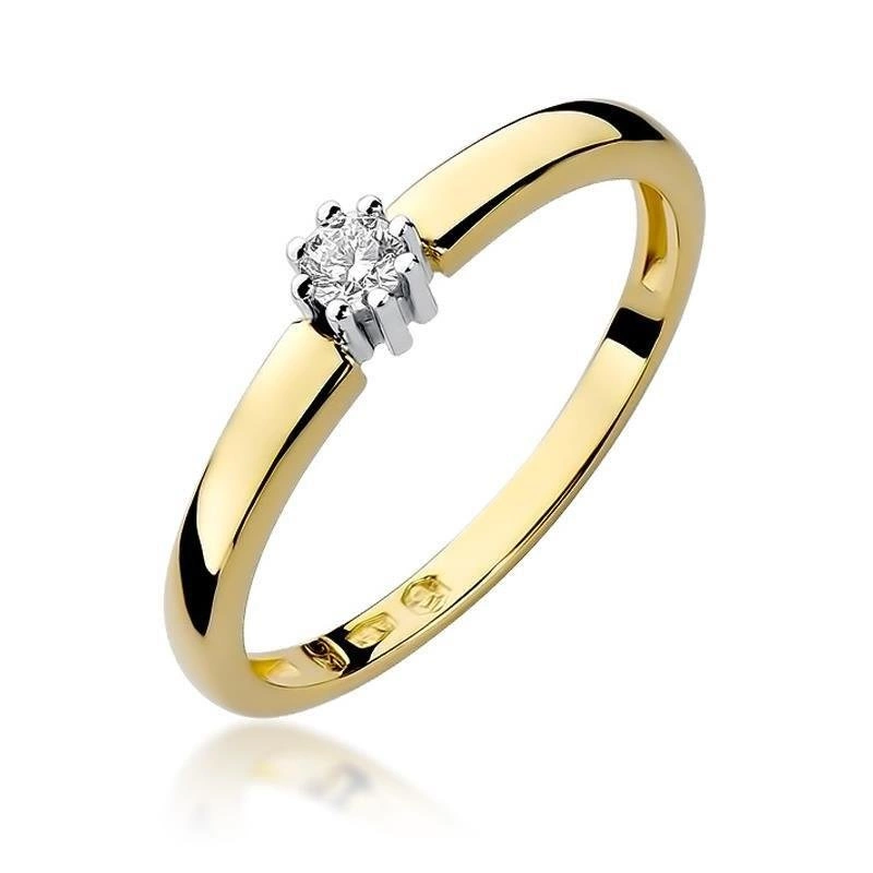 Złoty pierścionek zaręczynowy 585 diament 0,1 ct w białej oprawie