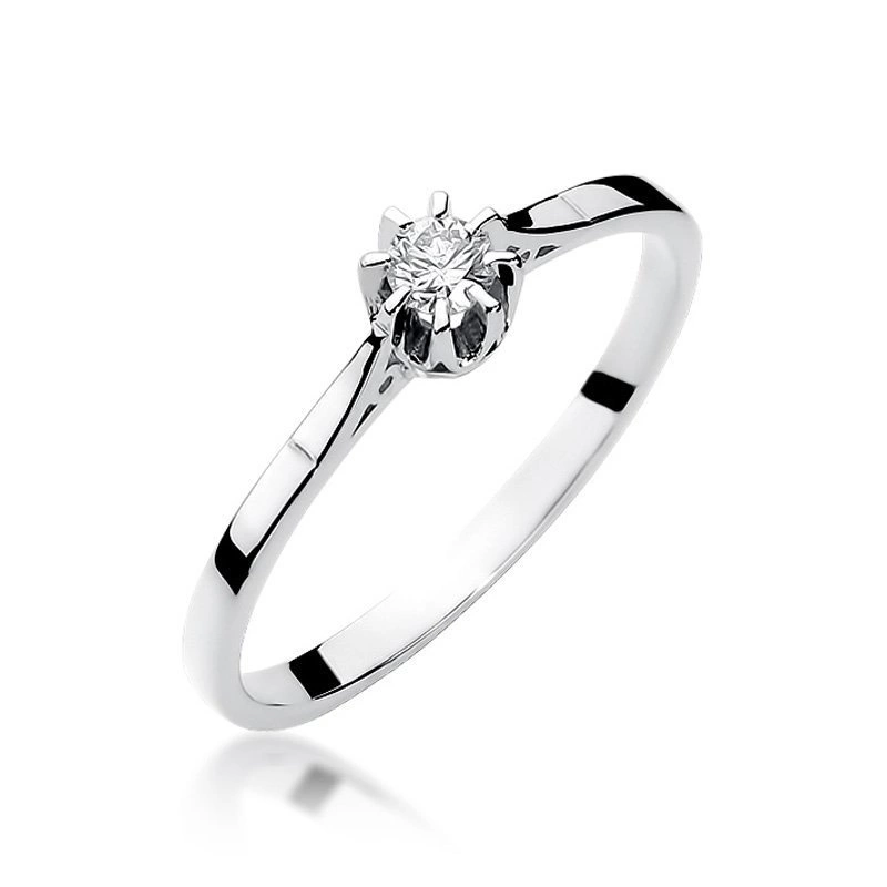 Klasyczny pierścionek zaręczynowy białe złoto 585 brylant 0,08 ct