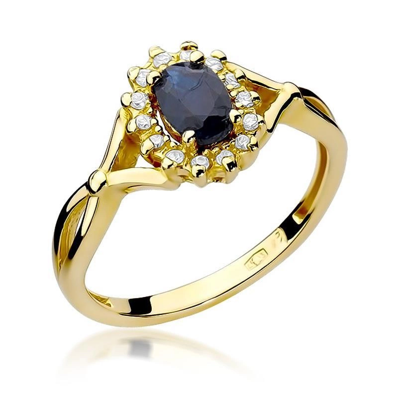 Złoty pierścionek zaręczynowy z diamentami i szafirem 0,70 ct