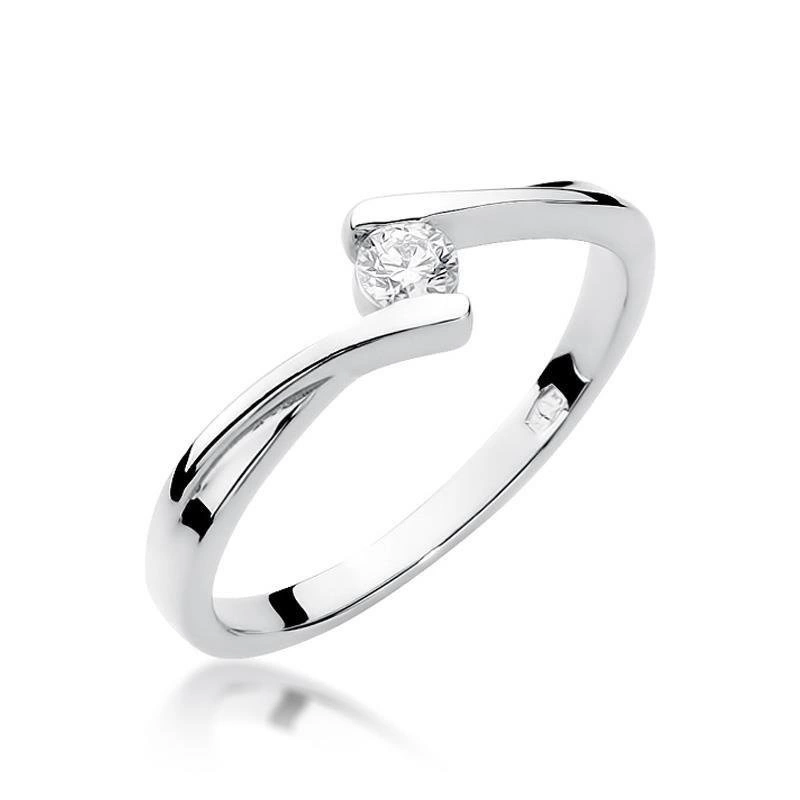 Pierścionek zaręczynowy z białego złota 585 diament 0,10 ct
