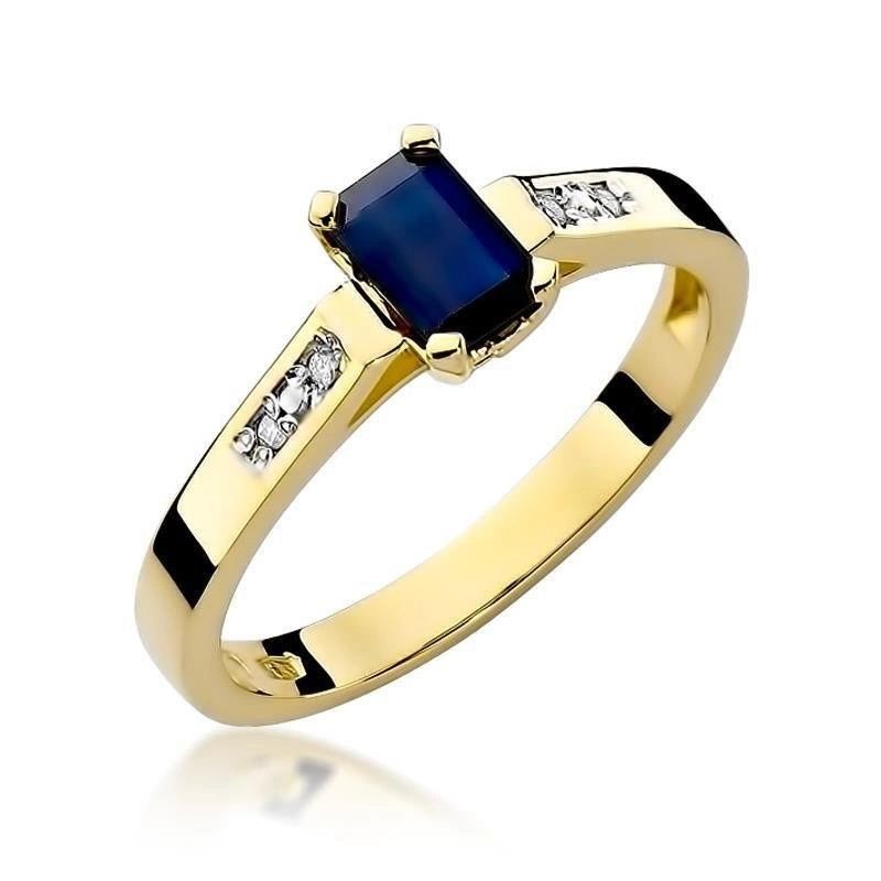 Złoty pierścionek zaręczynowy 585 z diamentami i szafirem 0,60 ct