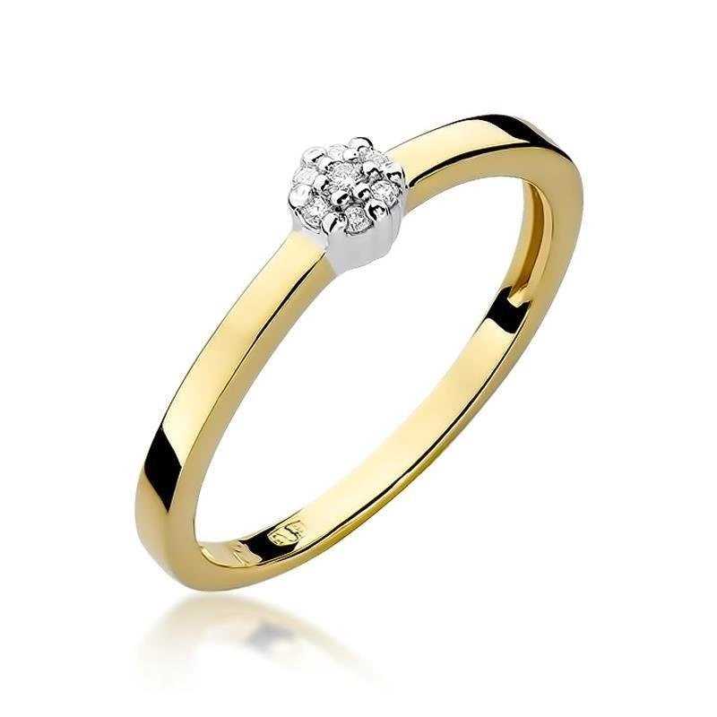 Pierścionek zaręczynowy z żółtego złota 585 diament 0,04 ct w białej oprawie