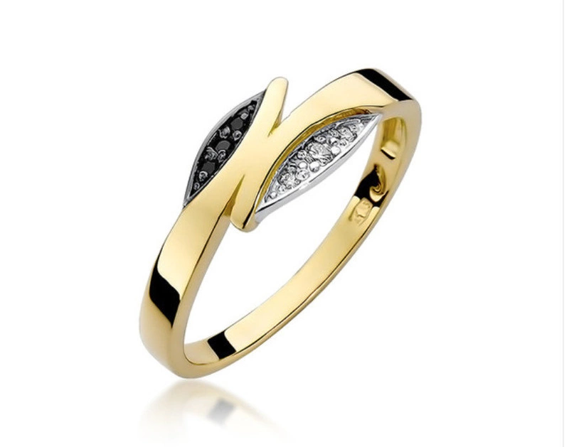 Złoty pierścionek zaręczynowy 585 CZARNE brylanty