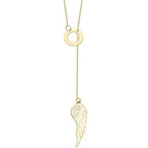 Złoty naszyjnik krawatka 585 CELEBRYTKA ze skrzydłem anioła