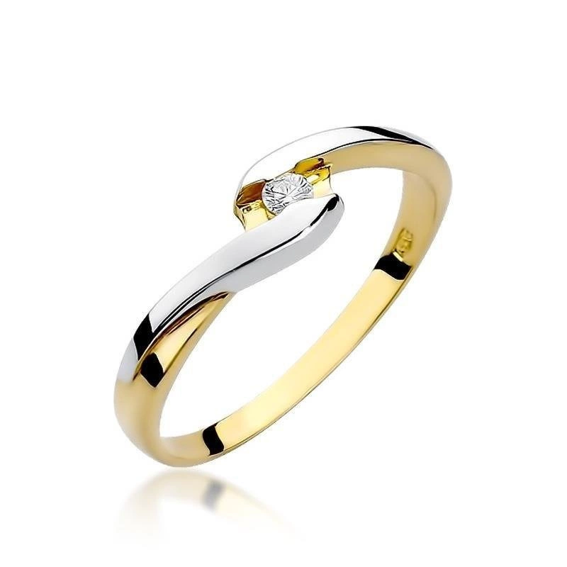 Złoty pierścionek zaręczynowy próby 585 diament 0,05 ct