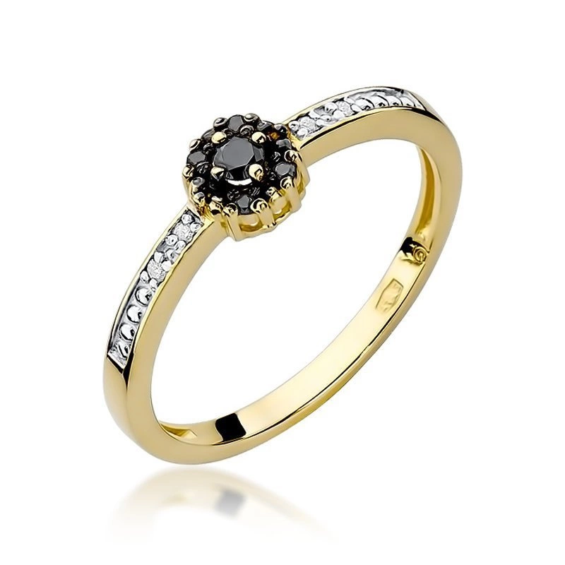 Złoty pierścionek na zaręczyny 585 czarny i biały brylant
