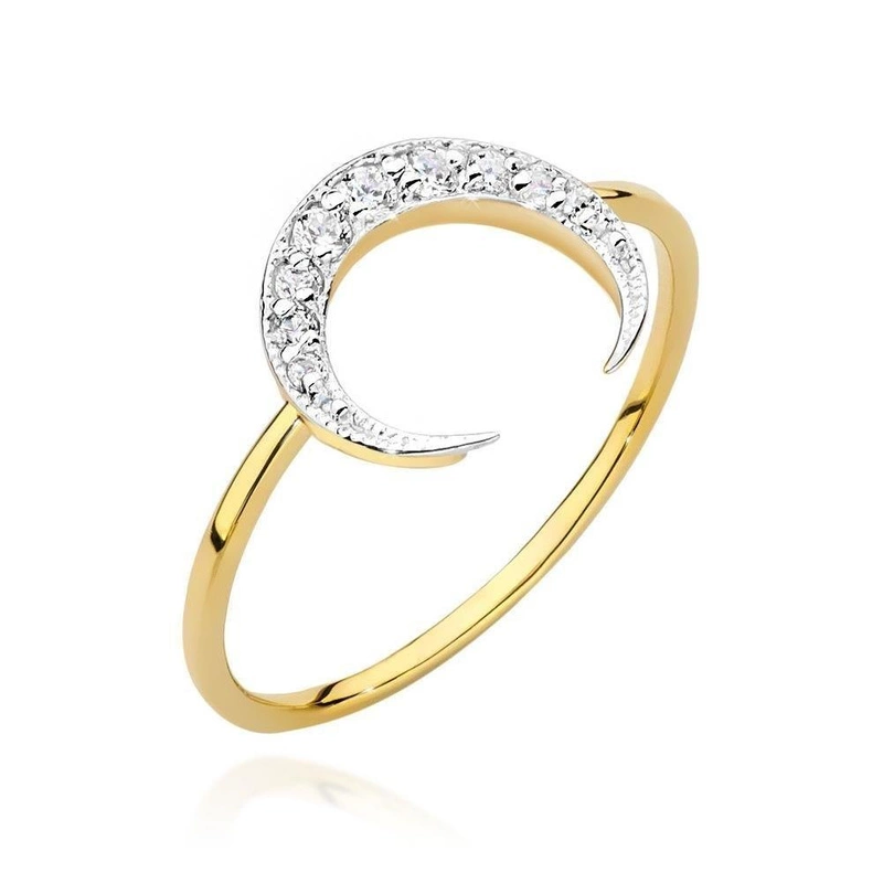 Złoty pierścionek 585 Księżyc z diamentami 0,10 ct