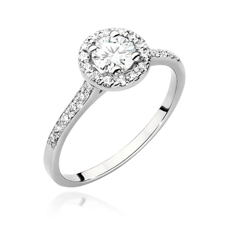 Pierścionek zaręczynowy białe złoto 585 Halo Ring brylant 0,50 ct