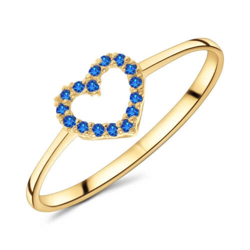 Złoty pierścionek 585 Serce z niebieskimi cyrkoniami