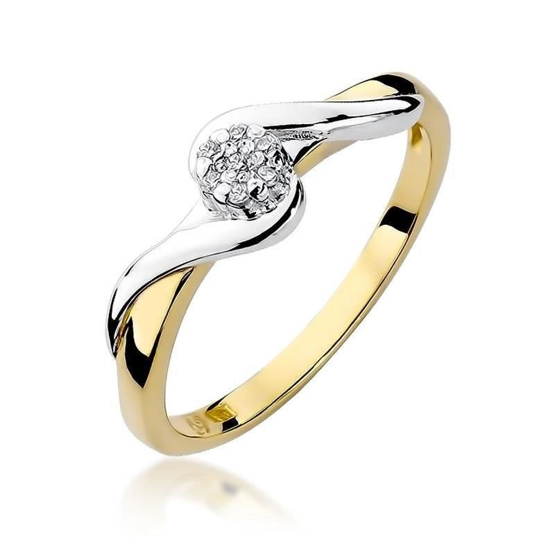 Złoty pierścionek zaręczynowy 585 dwukolorowy z diamentem 0,04 ct