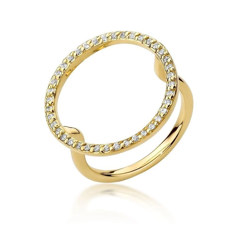 Złoty pierścionek 585 koło wysadzane diamentami 0,20 ct