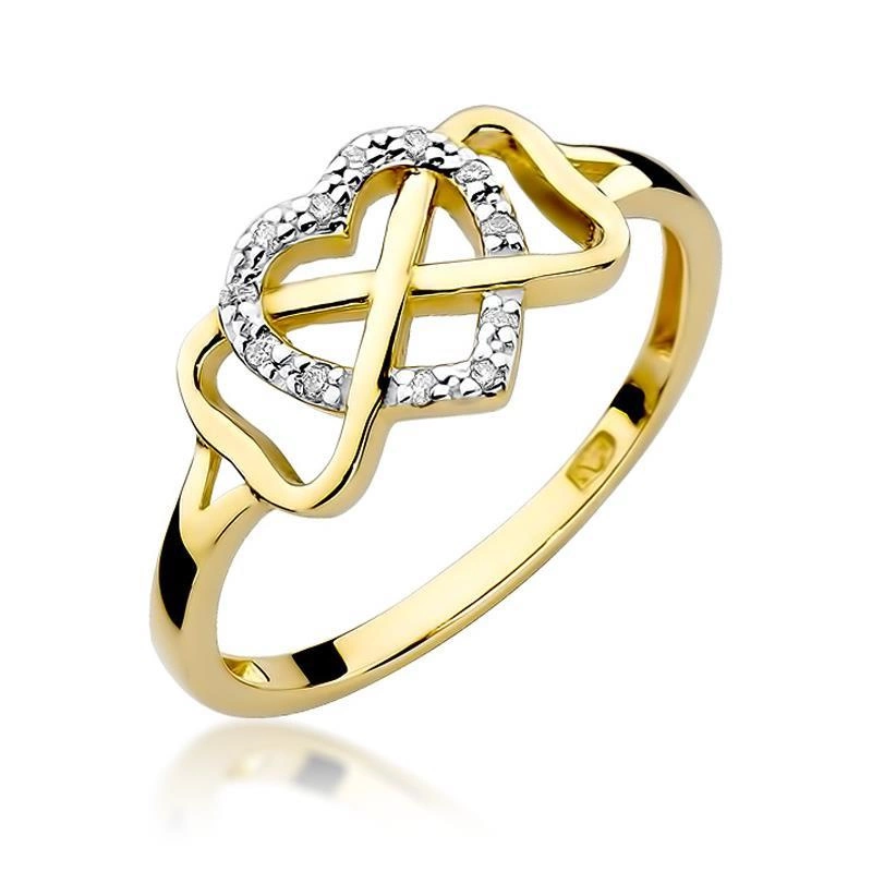 Złoty pierścionek zaręczynowy próby 585 brylant 0,06 ct