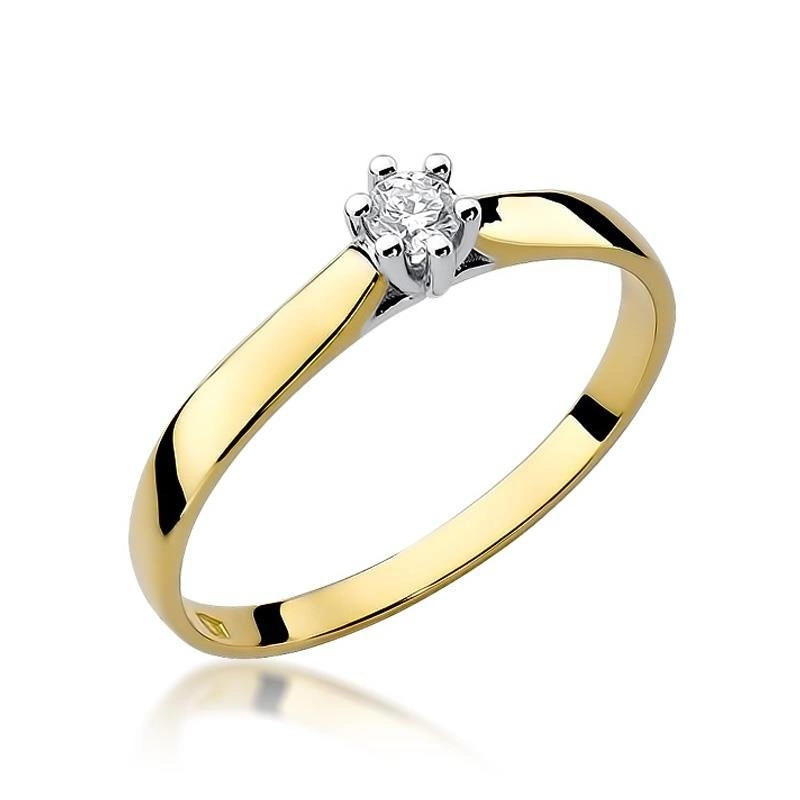 Złoty pierścionek zaręczynowy klasyka 585 brylant 0,10 ct