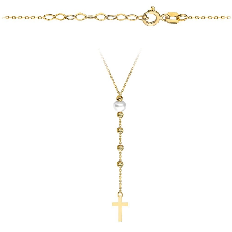 Złoty łańcuszek Celebrytka 585 naszyjnik perła, kulki, krzyżyk