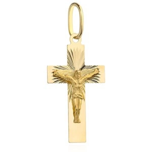 Złoty krzyżyk pr. 585 z Jezusem w diamentowanej oprawie