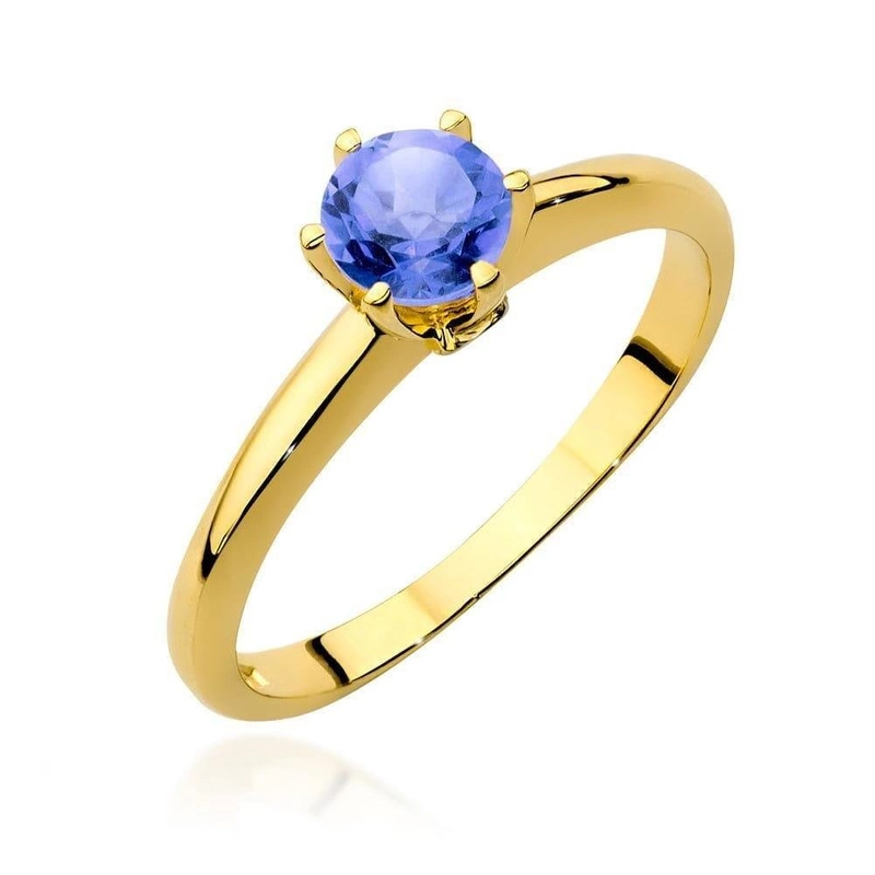 Złoty pierścionek klasyczny z tanzanitem 0,50 ct sześć łapek i diamenty