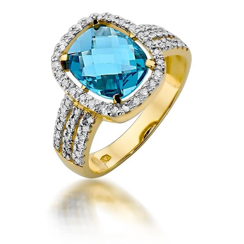Złoty pierścień zaręczynowy z diamentami i topazem 3,00 ct
