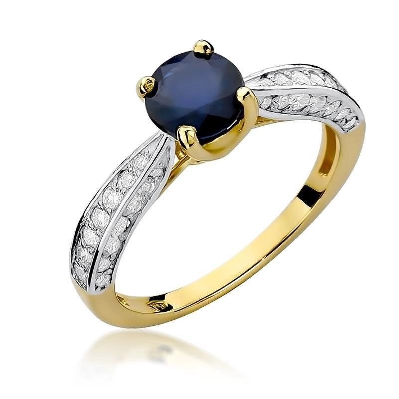Złoty pierścień zaręczynowy z diamentami i szafirem 1,00 ct