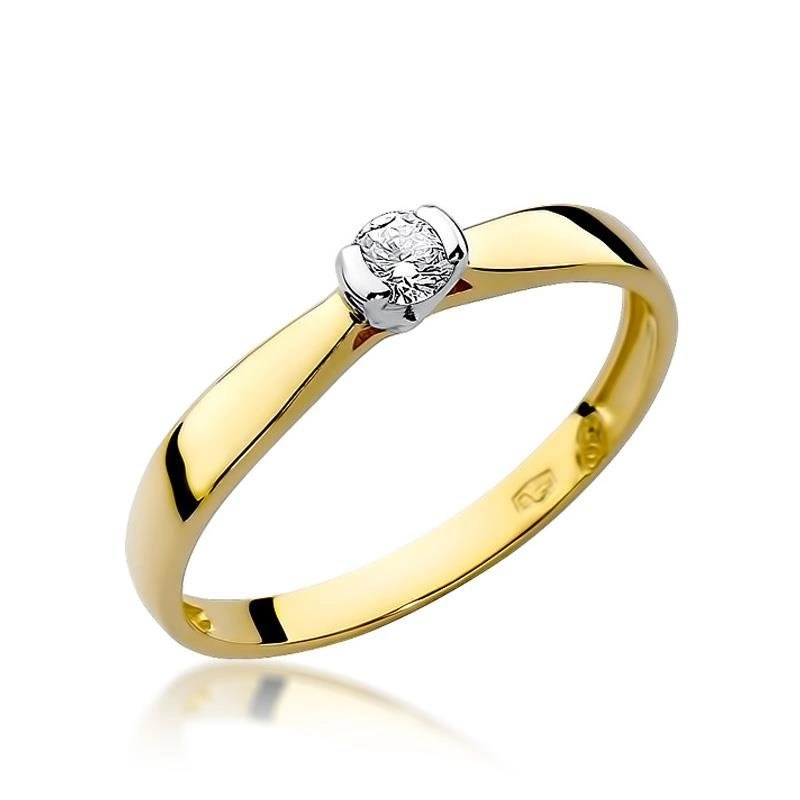 Złoty pierścionek zaręczynowy Modern 585 brylant 0,08 ct